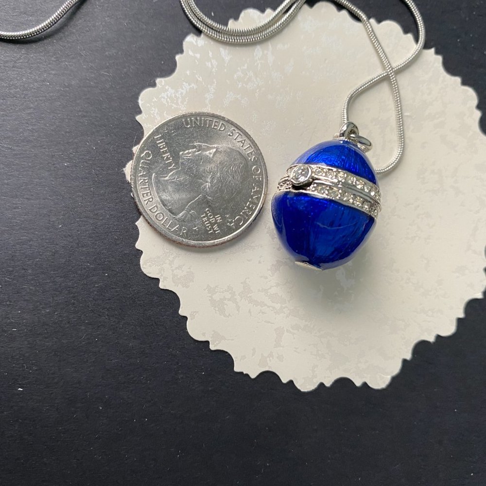 Vintage Blue Enamel and Rhinestone Egg Pendant